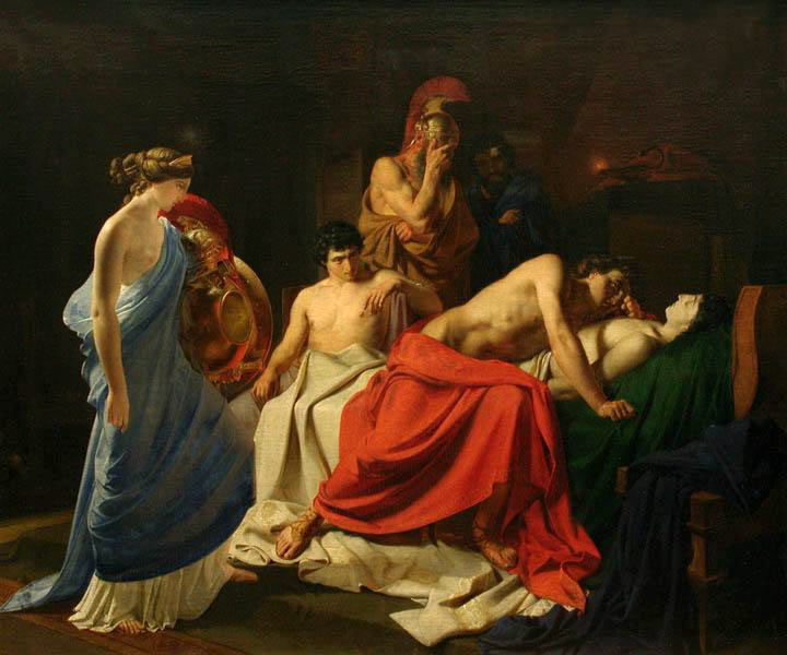 Nel dipinto di Nicolaj Ge, Achille piange disperato sul corpo senza vita del suo amico Patroclo.