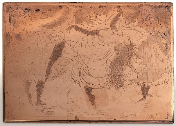 Lovis Corinth, Danzatrici, 1895, Lastra di rame, Acquaforte, cera molle e rotella (Coll. priv., Germania settentrionale)