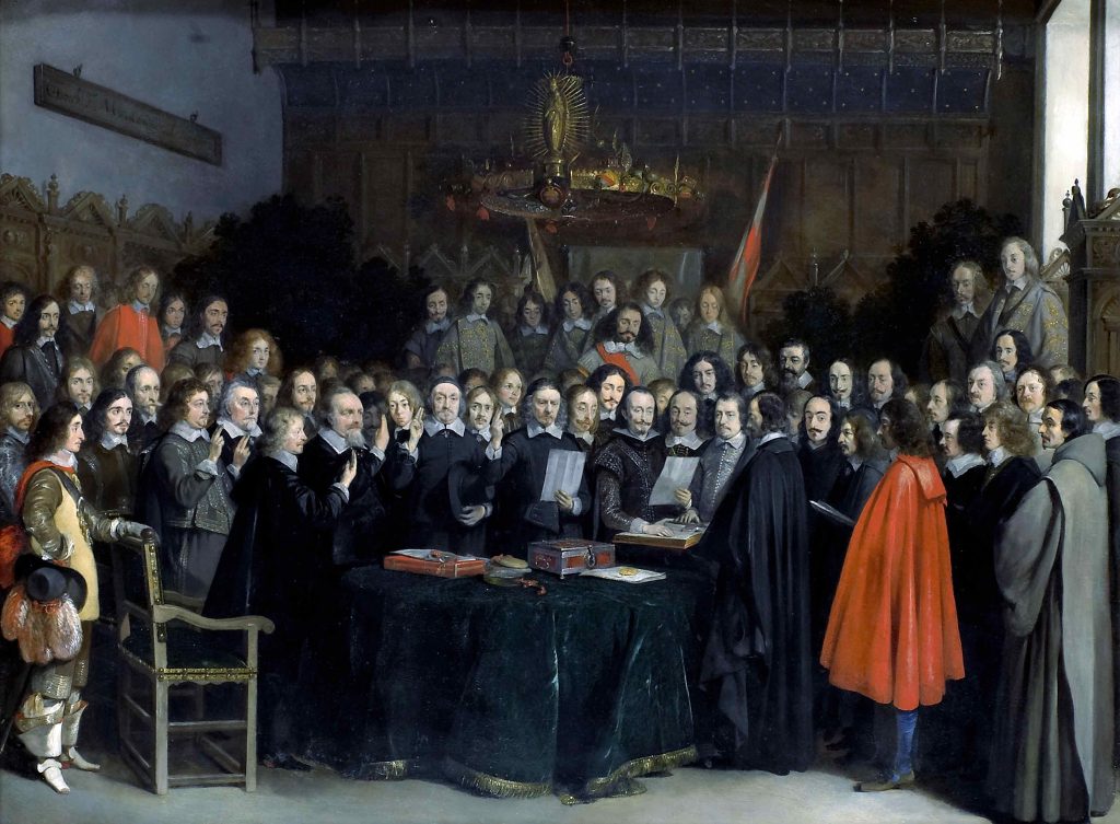 La firma della Pace di Vestfalia, a Münster, in un quadro del pittore olandese Gerard ter Borch (Keystone)
