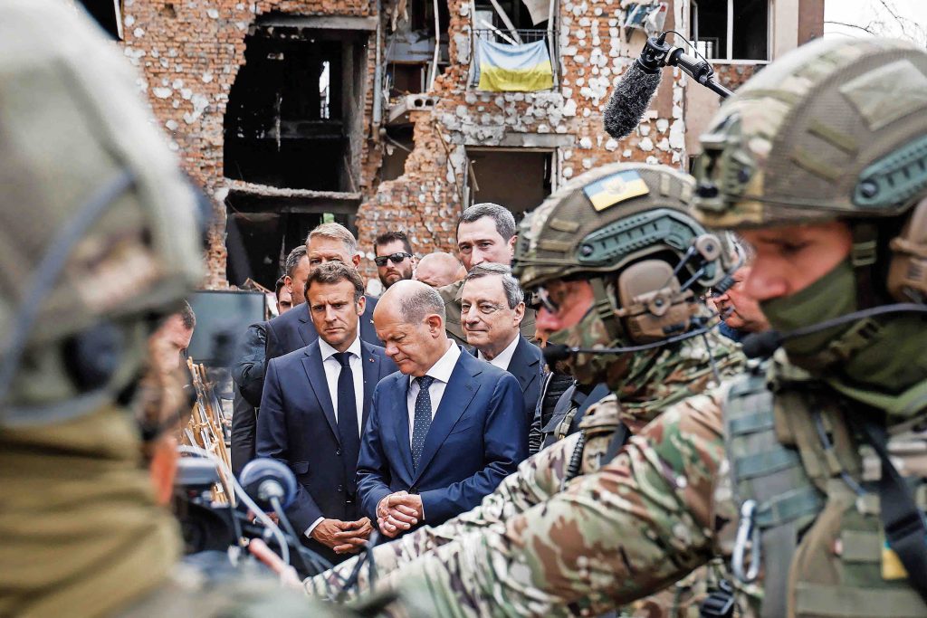 Macron, Scholz e Draghi in Ucraina nel giugno del 2022. Il futuro di Kiev è ad Occidente (Keystone)