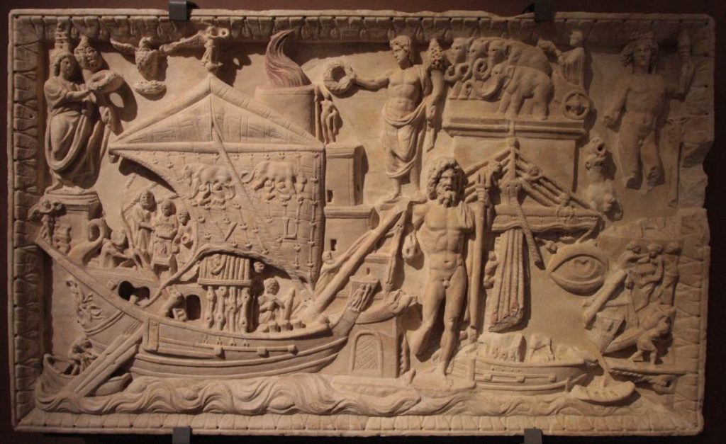 Rilievo di Porto, Bassorilievo con veduta del Portus Augusti, età imperiale, ca. 200 d.C. (© Fondazione Torlonia, foto T. Stiano)