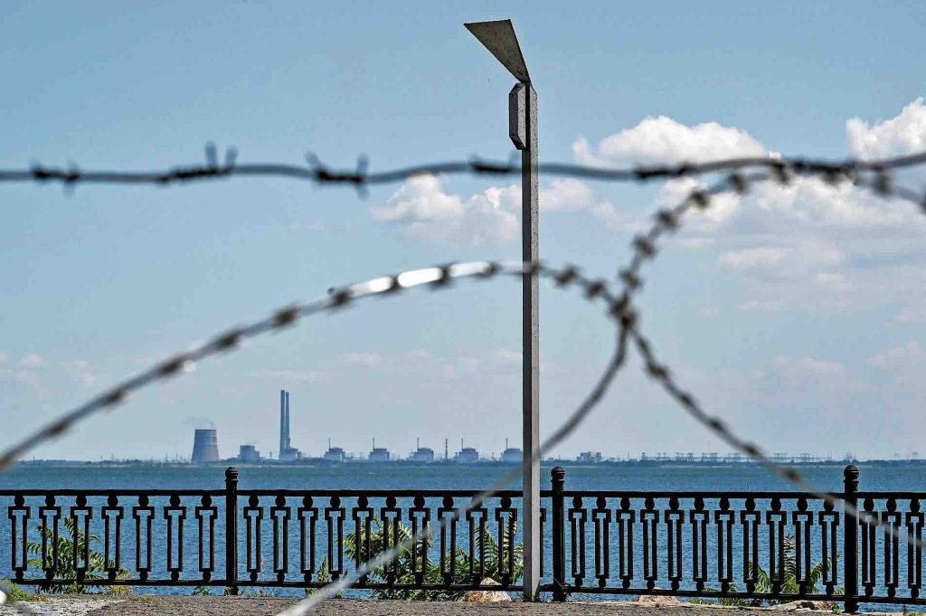 Sullo sfondo la centrale nucleare di Zaporizhzhia (Shutterstock)