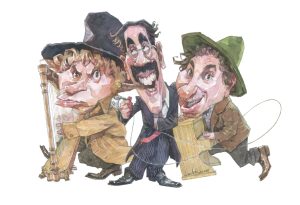 Da sinistra: Harpo, Groucho e Chico Marx (Illustrazione di Leonardo Rodriguez)