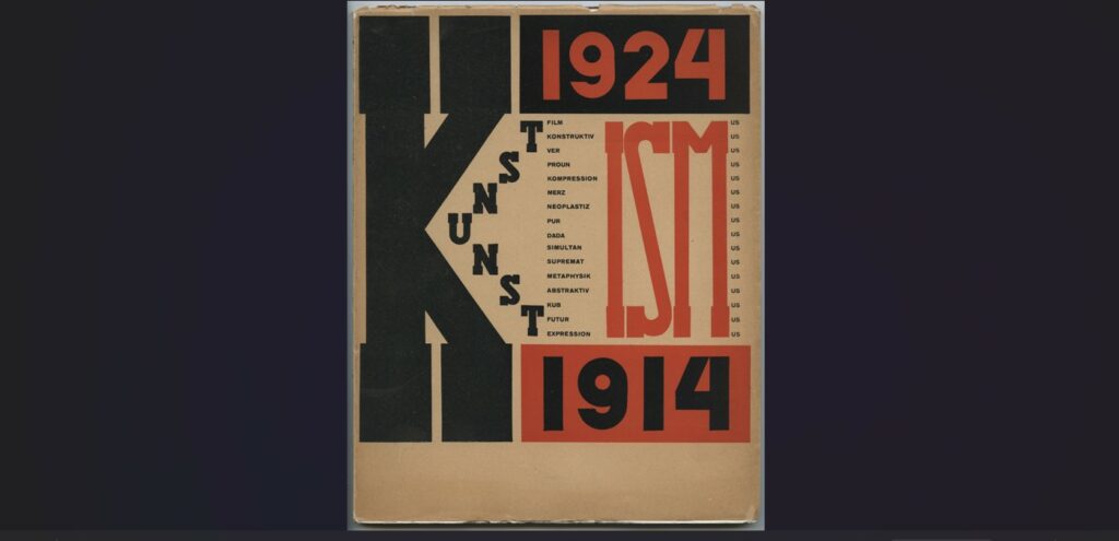 Copertina del volume Die Kunstismen, a c. di El Lissitzky e Hans Arp, E. Rentsch Verlag, Erlenbach-Zürich, München, Lipsia, 1925